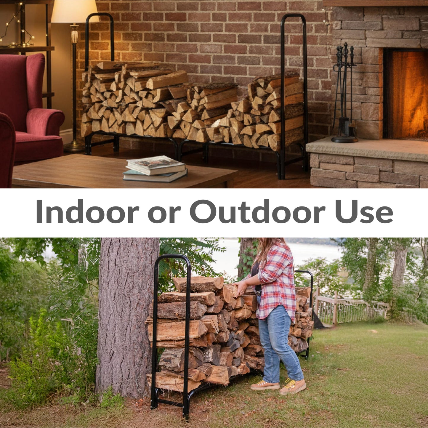 Sunnydaze 8-Foot Firewood Rack with Cover - Outdoor Wood Storage - Heavy-Duty Steel Log Holder - 1500-lb Capacity