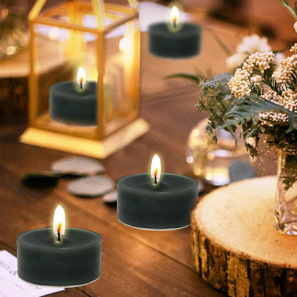 Tea Lights Black Tea Candles Set of 24 – Tealight Candles with Sandalwood Scent, Long Burning Handmade Tealights for Wedding Meditation Home Decor Gift