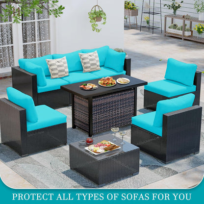 Skiennix 14-Piece Stretch Patio Cushion Covers - Washable & Reusable Outdoor Sofa Slipcovers | Sky Blue