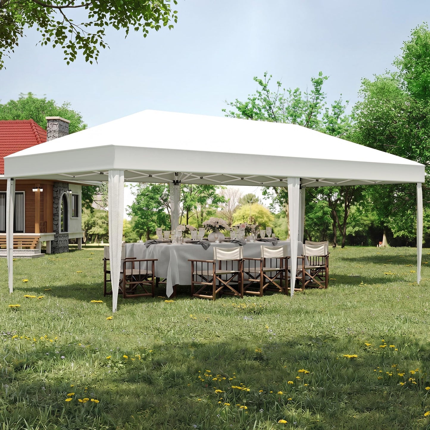 Outdoor Canopy Tent, 10x20 Pop Up Canopy with Carry Bag, 3 Adjustable Heights, Easy Set Up Tent, Heavy Duty Portable Shelter for Parties, Beach, Outdoor, White