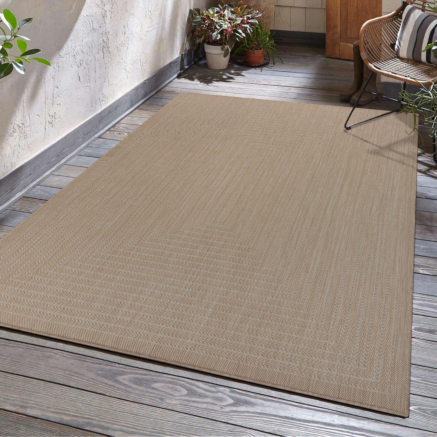Adiva Rugs Outdoor Indoor Area Rug, Weather Resistant, Easy to Clean, Stain Resistant Floor Mat for Dining Room, Backyard, Deck, Patio (Natural Beige, 6' x 9')
