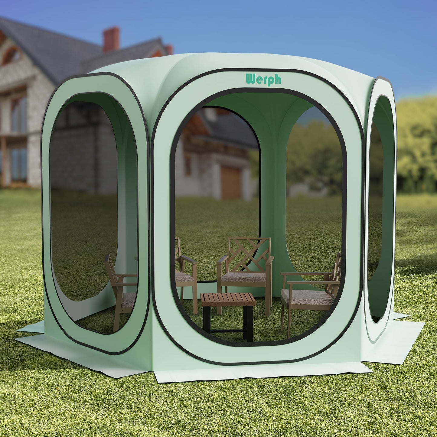 Werph 10x10 Pop Up Screen Tent, Mosquito Net Gazebo, UV Resistant Roof Waterproof Screen Canopy, Quick Setup Outdoor Shelter for Backyard, Patio, Garden, Picnic, Camping and Events, Green