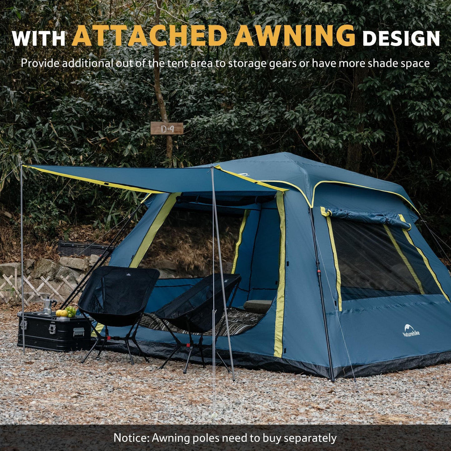 Naturehike Cape Lite 4-6 Person Camping Tent, Easy Setup in Seconds Instant Cabin Tents for Family Camping & Hiking