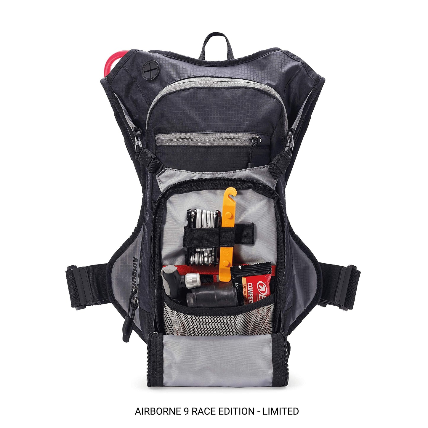 USWE Airborne Limited Race Edition with Water Bladder Included, Hydration Backpack for Men and Women, Ideal for MTB, Cycling, Mountain Biking (9L, Black Grey)