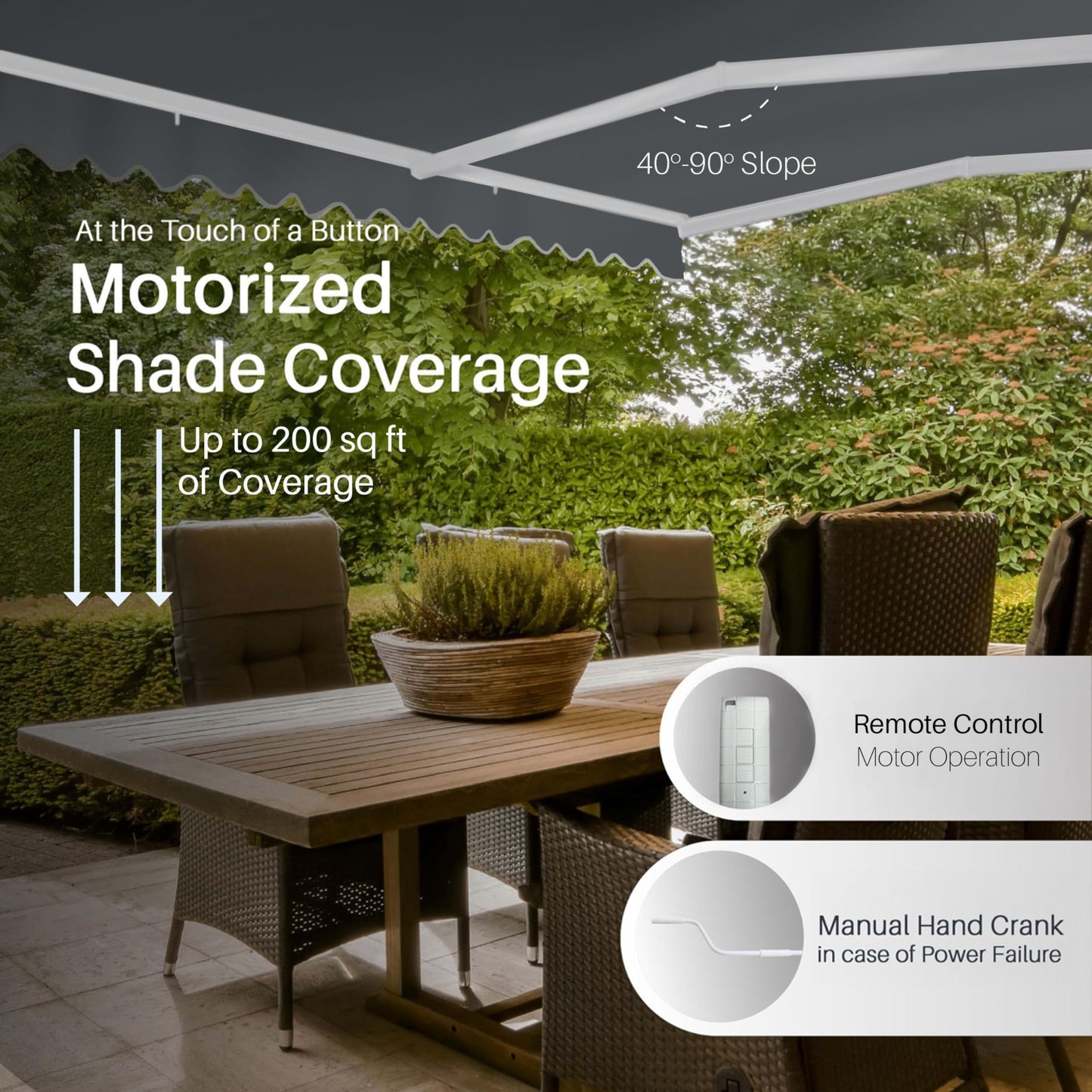 ALEKO 20x10 ft Electric Retractable Patio Awning, Remote Control Motorized & Manual Crank, Outdoor Shade Canopy with UV-Resistant Fabric - White Frame, Gray