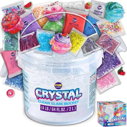 FunKidz 4 LB Huge Clear Glassy Slime Bucket - 64 FL OZ Premade Jumbo Slime Kit with 29 Add-Ins