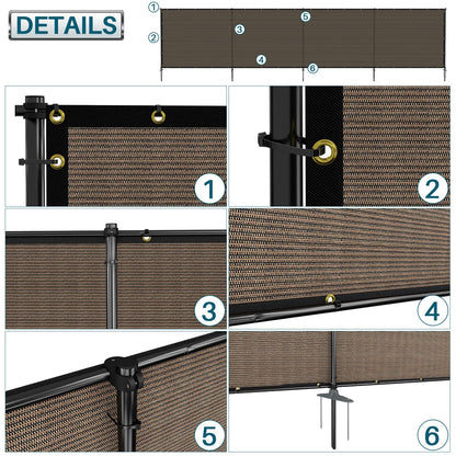 Coarbor Iron Poles Privacy Fence 5'H x 12'W Metal Fence Covering Privacy Fence Screen with Zipties and Base Anchor for Outside Garden Backyard Dog Kennel Chicken Pool, Brown