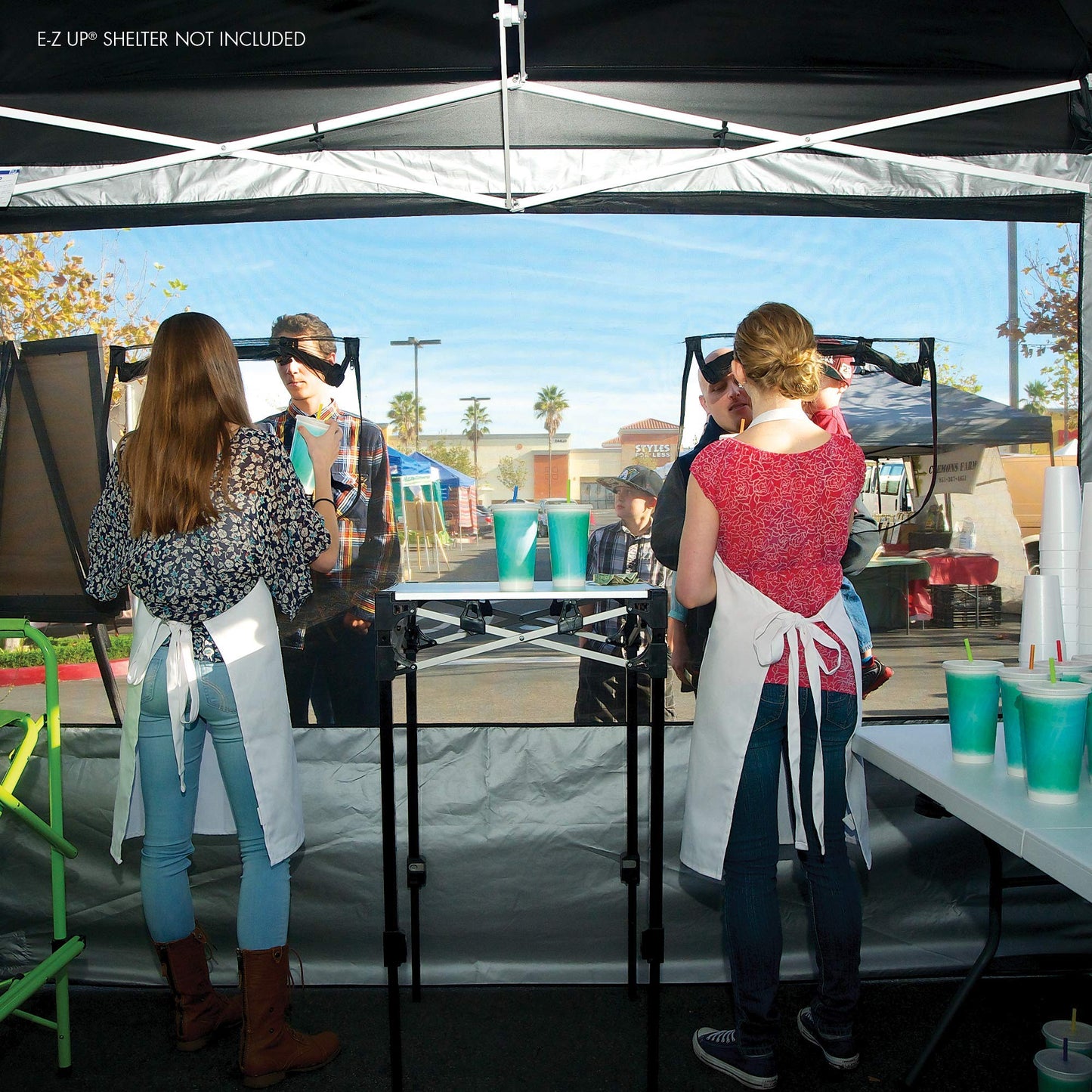 E-Z UP Food Booth Sidewall Kit, Set of 4, Fits 10' x 10' Straight Leg Canopy (Canopy/Shelter NOT Included), Includes 2 Roll-Up Serving Windows, Commercial Grade Mesh, Black