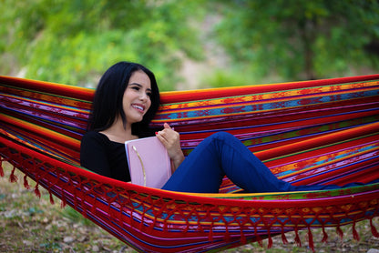 Boho Classic Hammock with Tassel, Handmade, Weather-Resistant, Hammock for Indoor & Outdoor, Lightweight Durable - for Patio, Porch, Backyard Lounging (Inti Red)