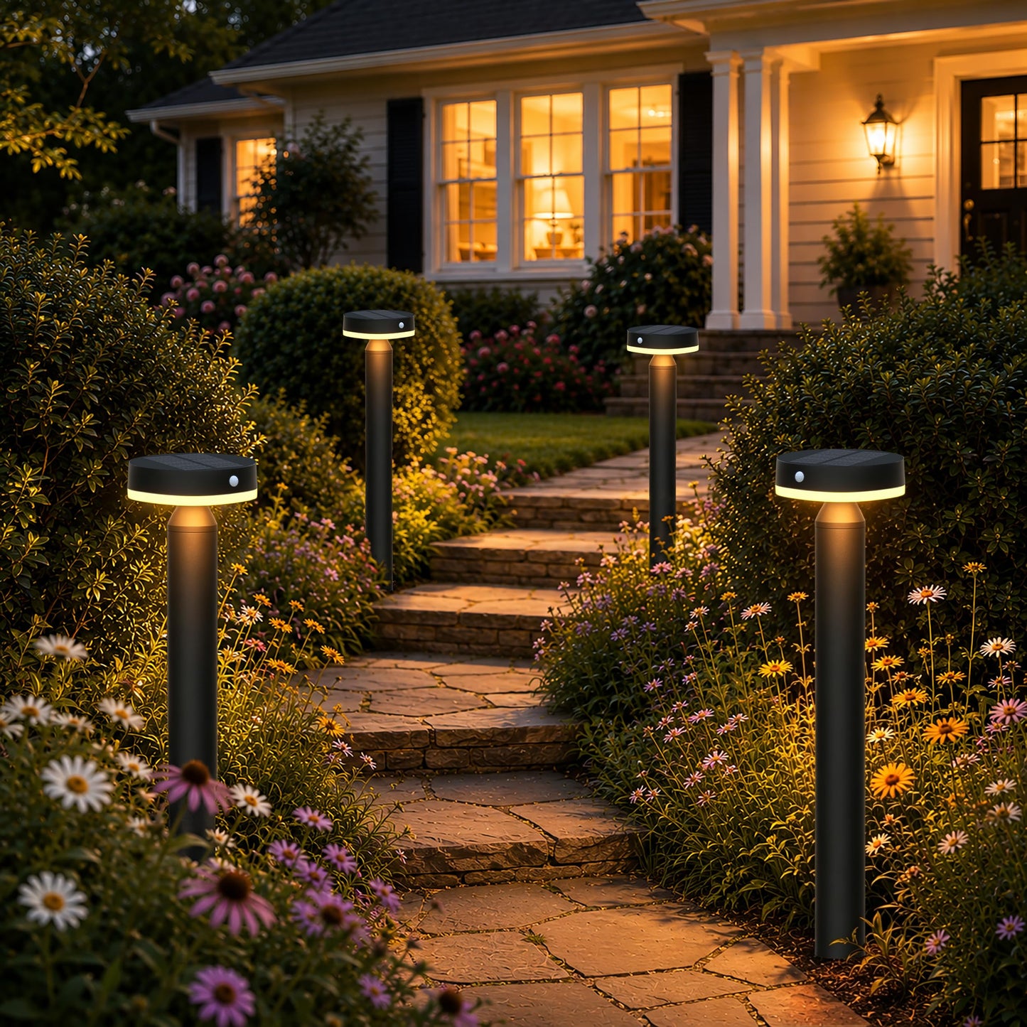 VerLuce - 20" Solar Landscape Lights - Outdoor Solar Lights for Yard - PIR Sensor & Two Light Modes - 50lm & 400lm - Rechargeable Battery Last Up to 55 Hours - 3000K - IP44 Weather Resistant - 4 Pack