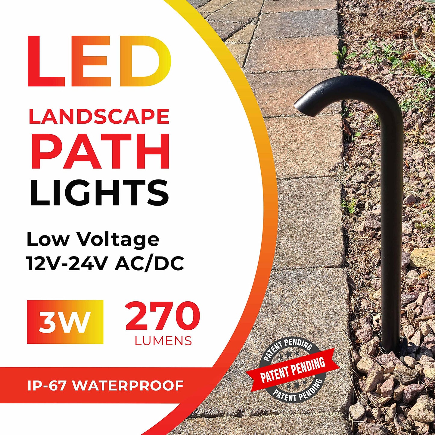 LUMENGY 3W LED Landscape Bollard Path Light, Modern Curved Design, 12V Low Voltage, IP67 Waterproof, for Pathways, Driveways and Walkways, Black Finish, 4 Pack