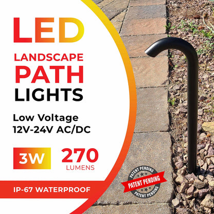 LUMENGY 3W LED Landscape Bollard Path Light, Modern Curved Design, 12V Low Voltage, IP67 Waterproof, for Pathways, Driveways and Walkways, Black Finish, 4 Pack