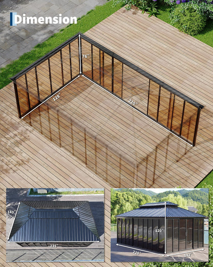 GAOMON 12x20 ft Permanent Hardtop Gazebo Sunroom, Enclosed Gazebo with Floor-to-Ceiling Sliding Doors, All-Aluminum Alloy Frame, Screen Outdoor Room Solarium for Backyard, Patio, and Deck