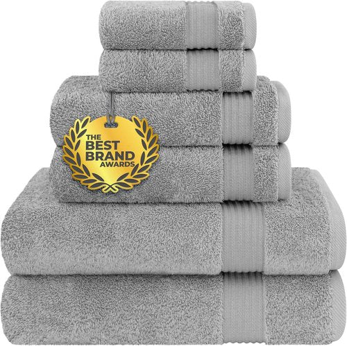 Cotton Paradise 6-Piece Towel Set - 100% Soft Absorbent Turkish Towels in Light Gray | Bath, Hand & Washcloths