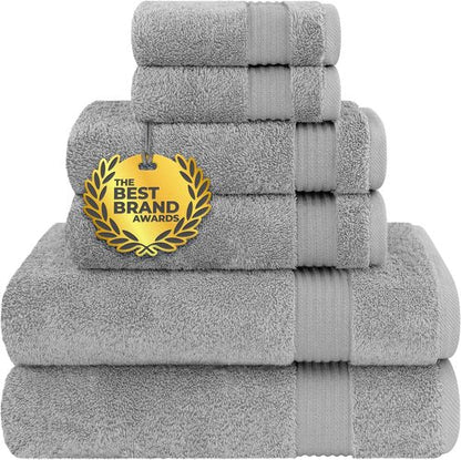 Cotton Paradise 6-Piece Towel Set - 100% Soft Absorbent Turkish Towels in Light Gray | Bath, Hand & Washcloths