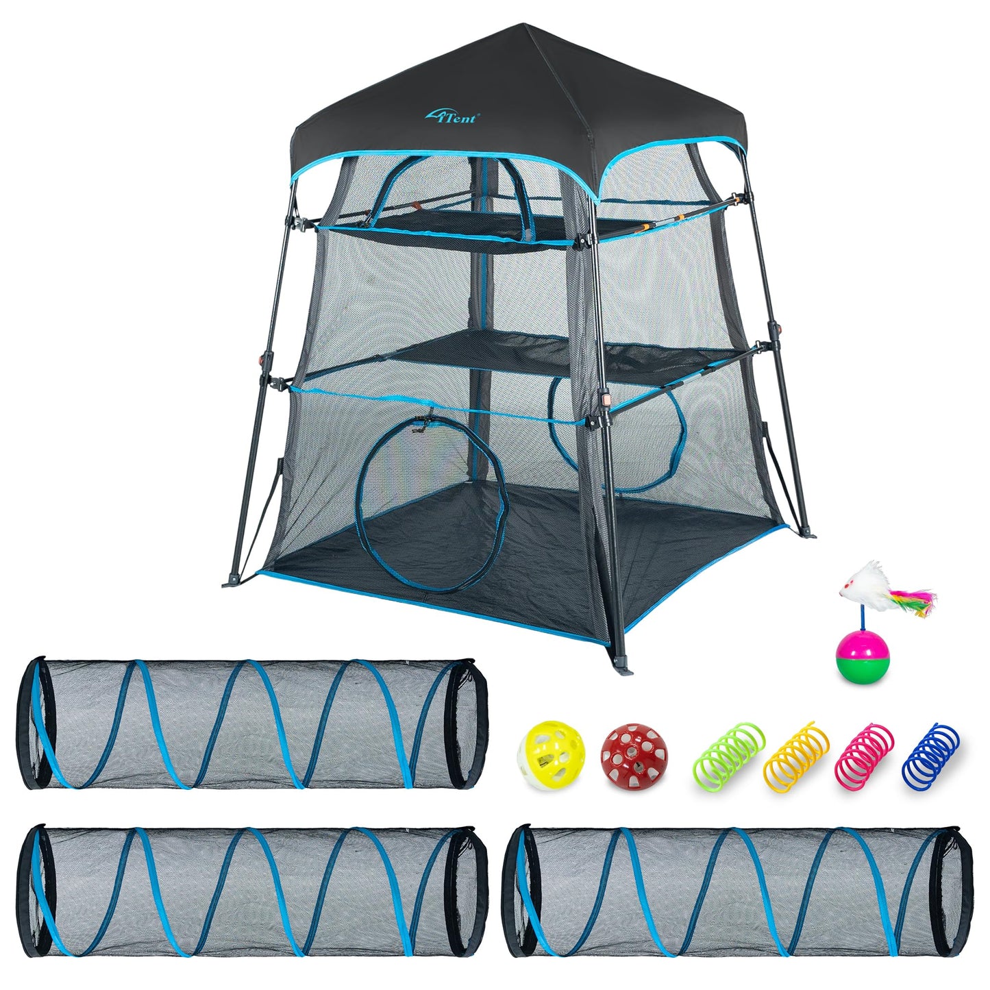 Itent X-Large Catio Outdoor Cat Enclosure,3 Tier Cat Tower Tent Weatherproof & Sunproof with Waterproof Floor & 3 Doors, Foladable and Portable for Patio, Deck,Camping, Indoor & Outdoor(Patented)+3 Tu