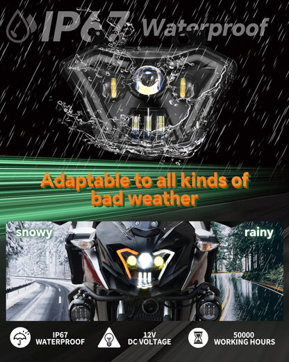VEISUTOR LED Headlight Assembly for Versys-X300, Projector LED Headlamp Front Lights Head Lights with Hi/Low Beam DRL Turn Signal Fog Light for Kawasaki Z650 Versys-X300 KLE300 2017-2021 Accessories