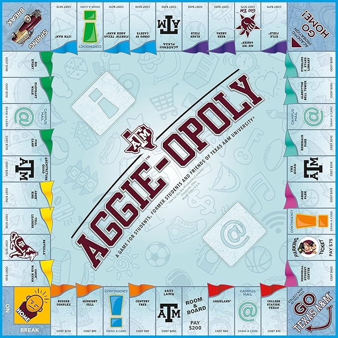 Late for The Sky: Aggie-Opoly - Texas A&ampM University Themed Family Board Game Opoly-Style Traditional Play Or 1 Hr Version Ages 8+ 2-5 Players