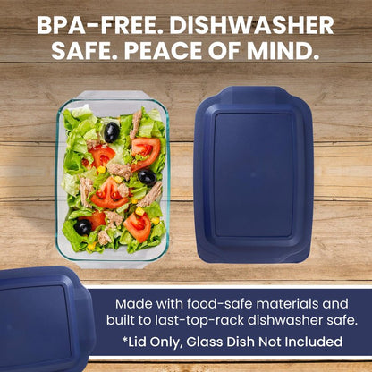 Replacement Lid fits Pyrex 9x13 233 Glass Casserole Baking Dish Container with Tab Handles, for 3-Quart Model 233-PC (Navy)