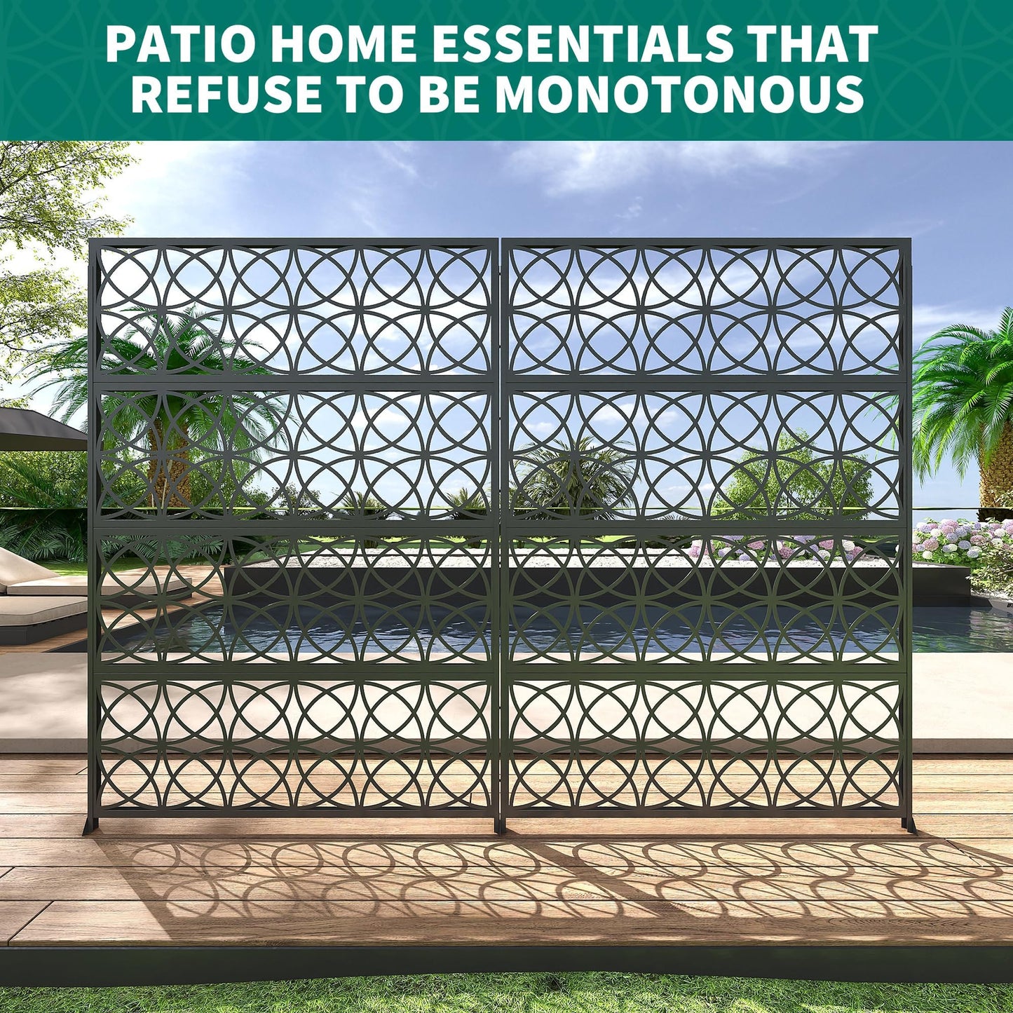 Garveelife Outdoor Privacy Screen Freestanding, 72" H×47" W Patio Privacy Screen with Stable Base, Metal Privacy Panels for Balcony, Yard and Garden, 1PC