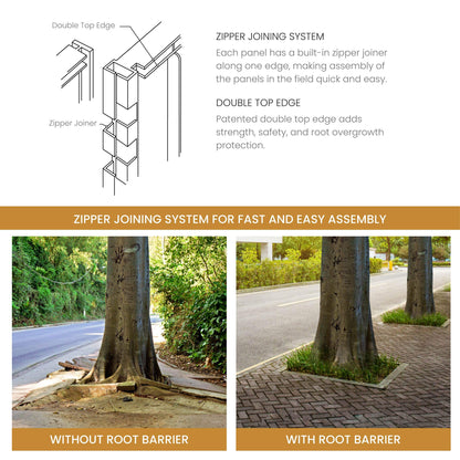 DeepRoot Tree Root Barrier, Tree Circle Weed Barrier, Root Shield for Sidewalks, Driveways, & Patios, 12" Depth, 24" Width, 40 Panels per Pack, 80 Linear Feet Total, Black