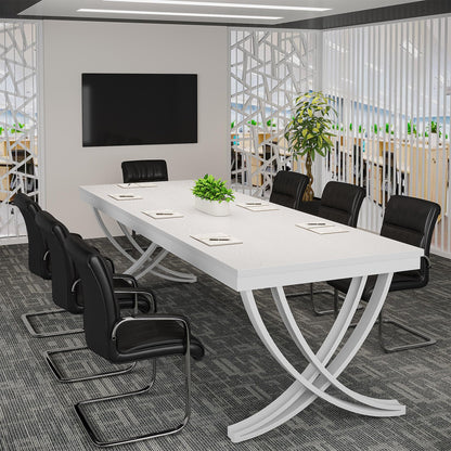 Tribesigns 6.5FT Conference Table for 6-8 People, 78 inch Long Rectangular Seminar Table with Strong Metal Frame, Business Furniture Boardroom Desk for Office Meeting Conference Room (1PC, White)