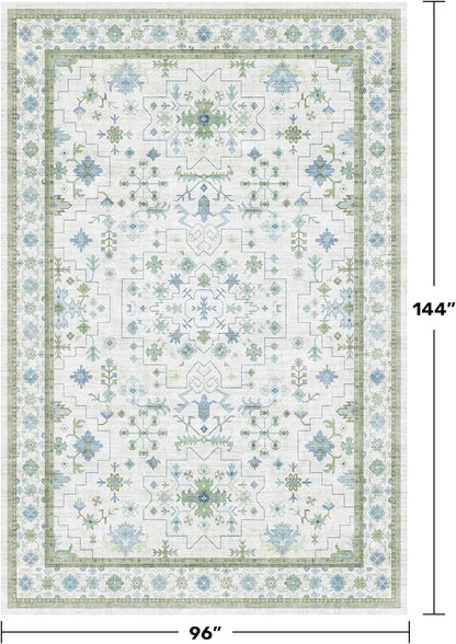 Skiennix Large 8x12 Area Rug - Washable Non-Skid Geometric Floral Design for Living Room & Bedroom