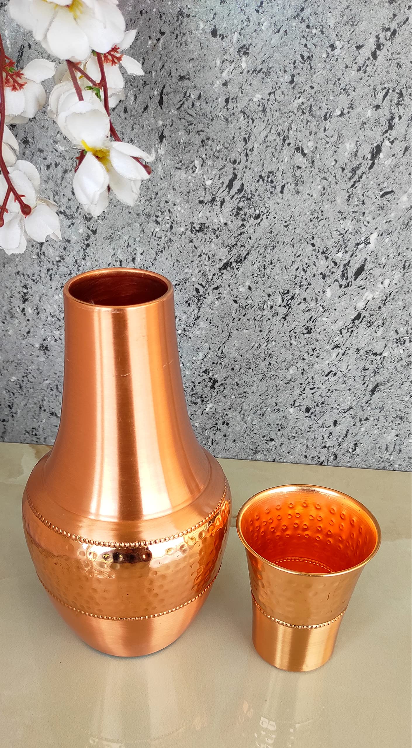 HYGGE Pure Copper Bedside Carafe with Tumbler, 1.4L Water Pitcher for Home, Yoga & Ayurveda Health Benefits – 47.3 fl oz