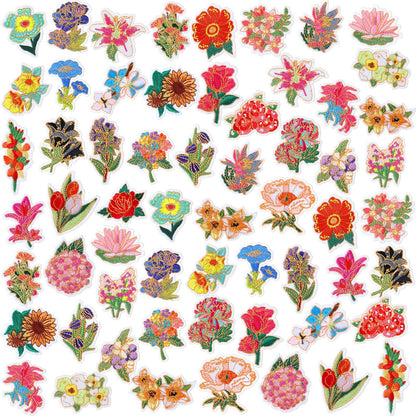 Thiccywoov 60 Pcs Flower Iron on Patches Bulk Embroidered Spring Floral Iron on Hat Patch Rose Sunflower Lily Daisy Peony Tulip Applique Sew on for Hat Clothing Shirt Backpack Jeans Pants DIY Craft