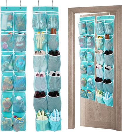 GOMAJI Hanging Shoe Organizer - 12 Large Pockets Over the Door - Turquoise Color