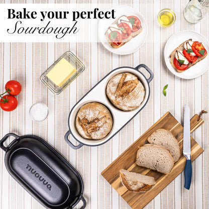 Nuovva Enamelled Cast Iron Cookware Bundle – Dutch Oven Pot with Lid & Double Bread Loaf Pan – Premium Cookware Set for Baking, Roasting & Everyday Cooking