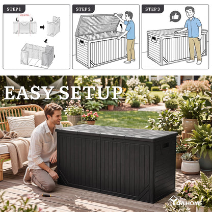 YITAHOME XXL 300 Gallon Extra Large Outdoor Deck Box, Lockable Resin Double-Wall Storage Box and Waterproof Patio Furniture Bin for Garden Tools & Pool Accessories, Black