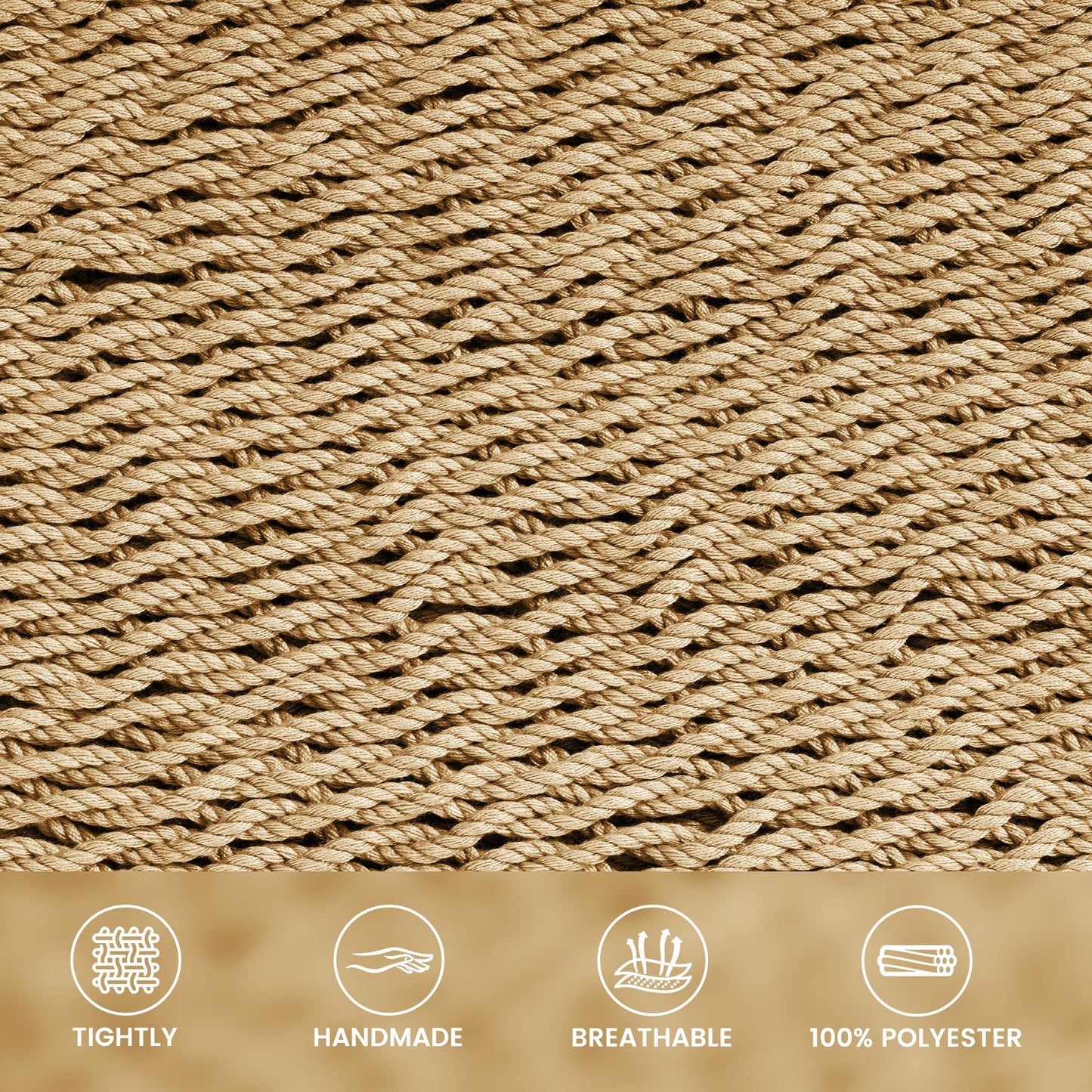 Lazy Daze Hammocks 10.5 FT Double 2 Person Caribbean Rope Hammock, Hand Woven Polyester Hammock with Spreader Bars, for Outside Outdoor Backyard Patio Poolside, 450 LBS Capacity, Tan