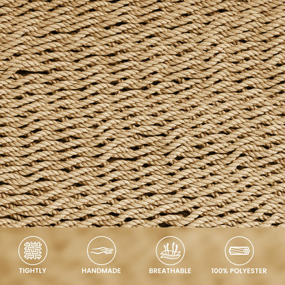 Lazy Daze Hammocks 10.5 FT Double 2 Person Caribbean Rope Hammock, Hand Woven Polyester Hammock with Spreader Bars, for Outside Outdoor Backyard Patio Poolside, 450 LBS Capacity, Tan