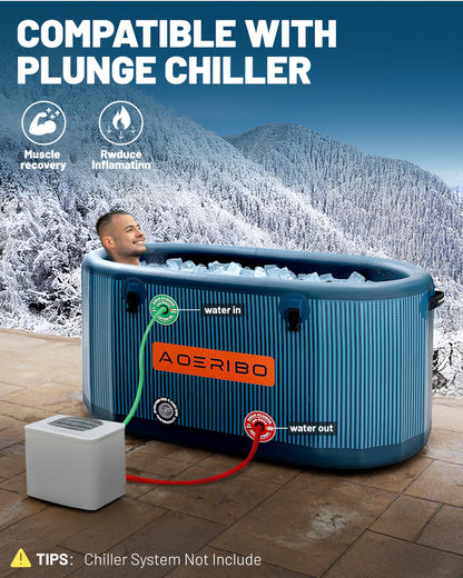 AOERIBO Inflatable 126 Gal XXL Oval Cold Plunge Tub, Superior Insulation, 8-Layered Portable Ice Bath Tub, Ice Plunge With Insulated Lid, Hand Pump, Eva Pad, Outdoor Use For Athletes, Adults