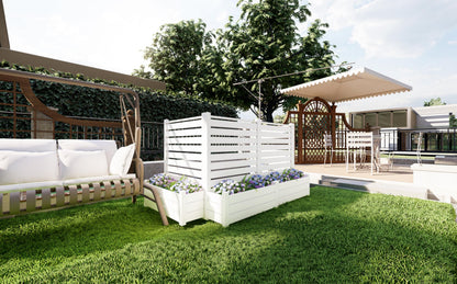 Qikdesign No-Dig Air Conditioner Fence 36""W X 45""H White Vinyl Privacy Fence with Planter Box for Trash Can Pool Equipment (2 Panels), VPFS3645-ND