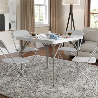 Flash Furniture Square Plastic Folding Event Tables, Set of 12, Granite White
