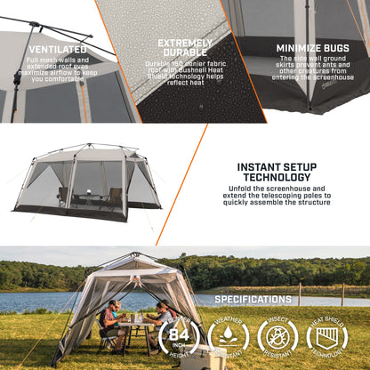 Bushnell Screenhouse with Instant Setup Technology | 14' x 10' Large Size with Extended Eaves Poles to Maximize Space For Camping & Hiking, For 8 Person