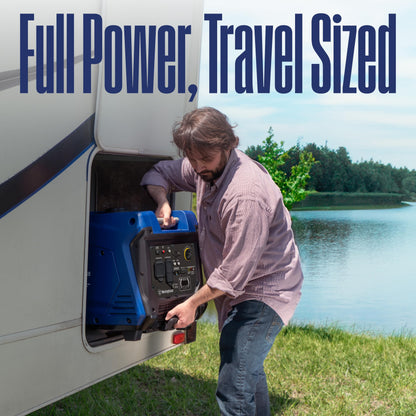 Westinghouse 5000 Peak Watt Super Quiet Portable Inverter Generator, Wheel & Handle Kit, RV Ready 30A Outlet, Gas Powered, CO Sensor, Parallel Capable,Blue