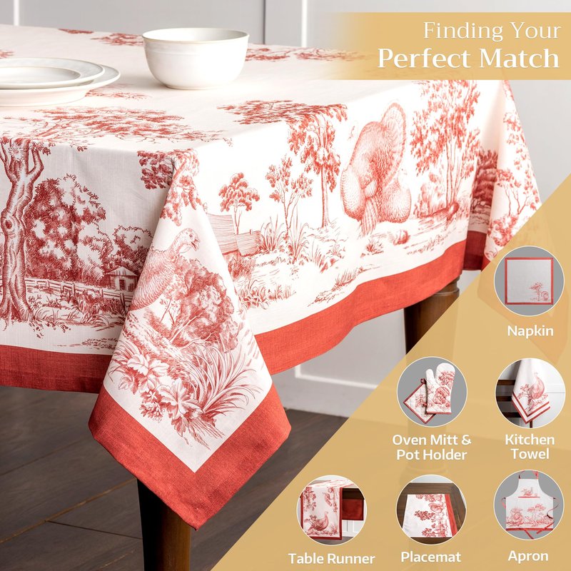 Maison d' Hermine Table Cloth Square Table 100% Cotton 60 x 60 Inches Fall Tablecloth Reusable Everyday Use for Thanksgiving Christmas Decorations Dining Farmhouse Party (Holy Jouy - Red)