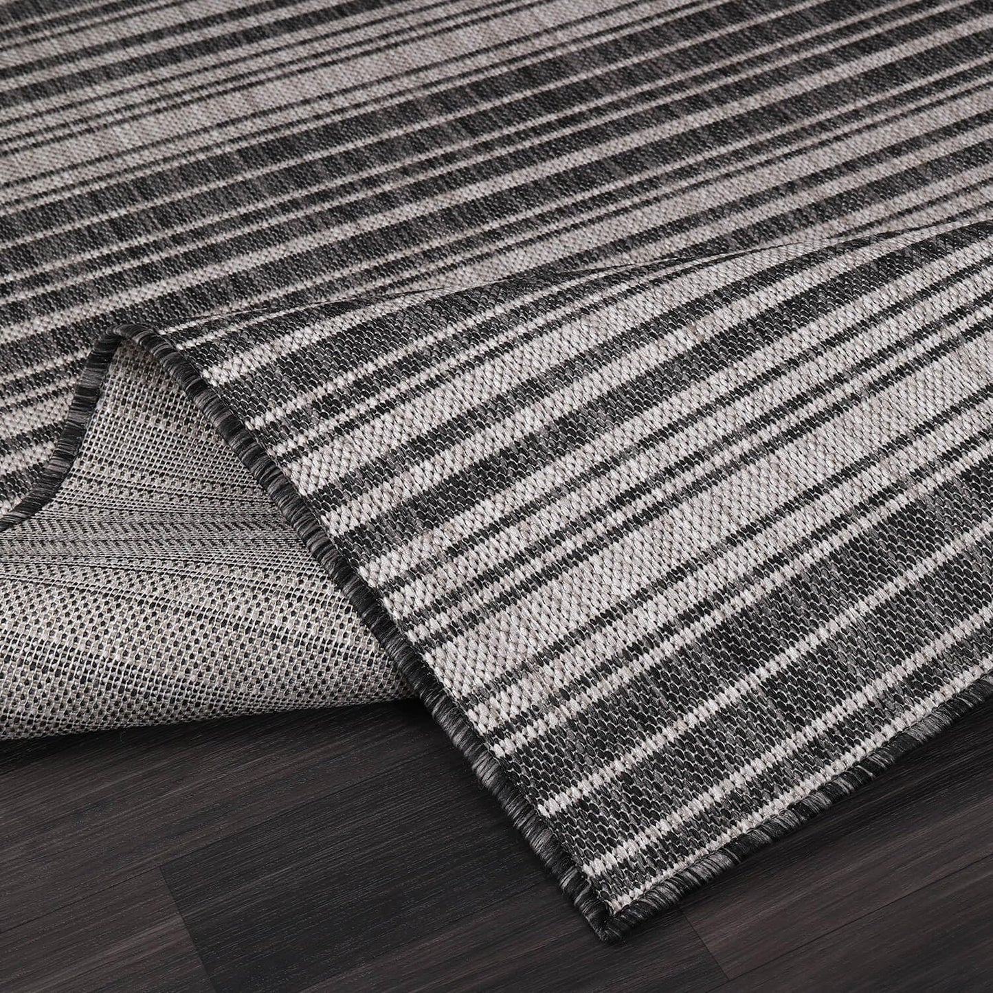 Luul Home Stripe Outdoor Rug 10x14 Washable Outside Carpet for Indoor Patio Porch Waterproof Easy Cleaning Non Shedding Area Rugs Dark Gray 10 x 14