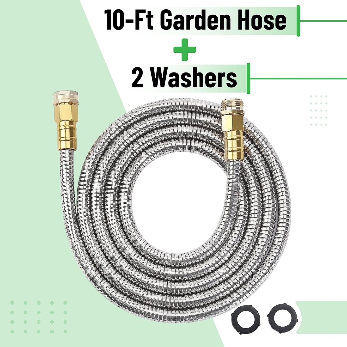 UNCO Stainless Steel Garden Hose - 10 Feet No Kink Design for Durable Outdoor Use