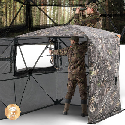 VEVOR Hunting Blind，See Through Ground Blinds with Carrying Bag, 360 Degree Portable Camouflage Tent，Durable Concealed Shelter with Silent Side Door and Window, for Turkey and Deer (4-5 Person)