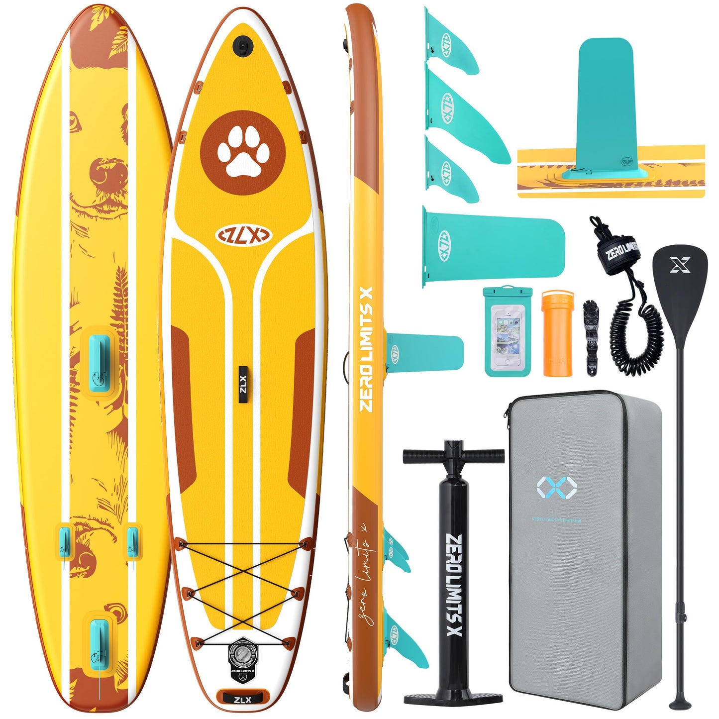 ZLX Inflatable Stand Up Paddle Board, 10'6" SUP Non-Slip Stable Deck Pad with Inflatable Seat, Unique Center Fin, Premium Accessories, Portable Paddleboard for Adults, Beginners, All Skill Levels