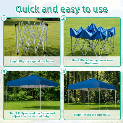 10 x 10FT Blue Pop Up Canopy Tent, Easy Setup Outdoor Portable Gazebos Shelter Sun Shade with Wheeled Carry Bag, Sandbags for Events, Party, BBQ, Backyard, Adjustable Height