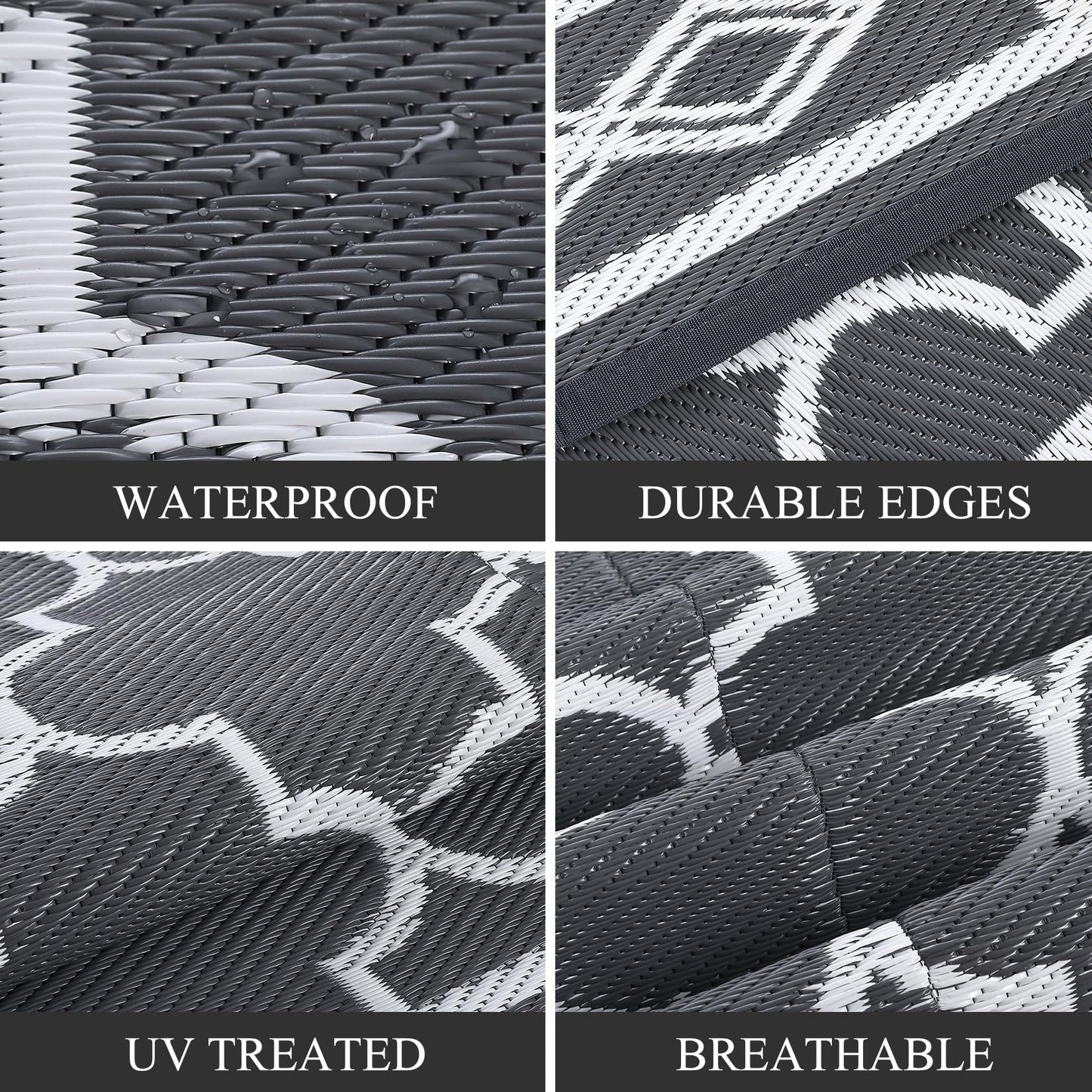 Garvee Outdoor Rug 10'x20' for Patios Clearance, Reversible Outdoor Plastic Straw Waterproof Camping Carpet, Large Area Rugs Patio Mats for Outside RV, Camper, Deck, Porch, Beach, Picnic (Grey/White)