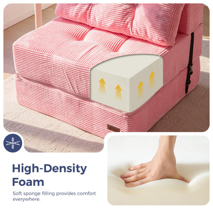 MAXYOYO Folding Sofa Bed, Convertible Sofa Bed with High-Density Support Foam, Portable 4 in 1 Fold Out Chair to Floor Lounger, Versatile Floor Couch for Living Room Bedroom, Pink