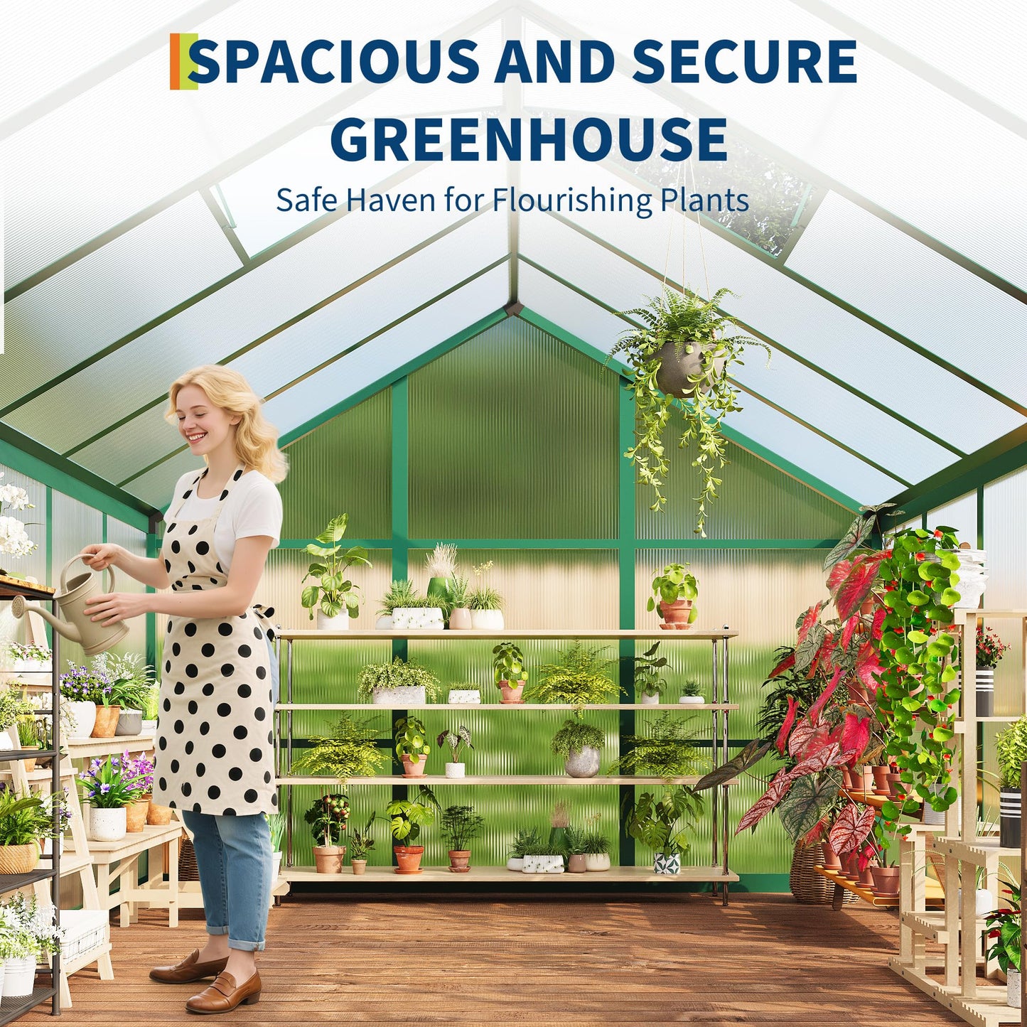 GarveeHome 6X8 FT Greenhouse for Outdoors, Large Walk-in Polycarbonate Greenhouse Kit, Aluminum Frame, Lockable Door, Roof Vent, Ground Spikes, for Garden, Patio, Backyard, Outdoor Plant Growth