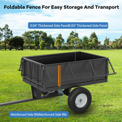 Heavy Duty 750LB Capacity Steel Dump Cart Trailer for ATV, 17 Cu.Ft Utility Garden Wagon, 2 Wheels, Durable Tow-Behind for UTV, Lawn Mower, Tractor, Landscaping