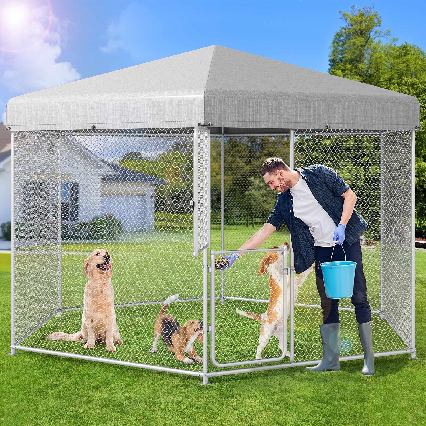 YITAHOME Extra Large Outdoor Dog Kennel for Yard, 13.1×11.2×7.6FT Heavy Duty Pet Pens House Dog Run Enclosure w UV-Resistant Waterproof Roof Cover & Lock, Playpen Fence Outdoor for Medium Large Dogs